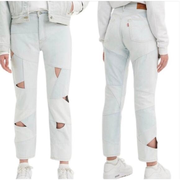 Levi's 501 Premium Pieced Straight Leg Cut Out Crop Jeans Size 25 - Picture 1 of 9